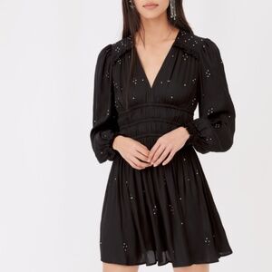 Maje Satin Dress with Ruffles & Studs - Black